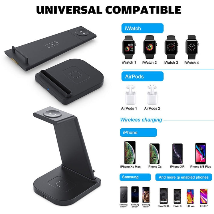 HQ-UD21 3 合 1 折疊手機手錶多功能充電支架，無線充電器，適用 iPhone、Apple Watch 與 AirPods，HQ-UD21