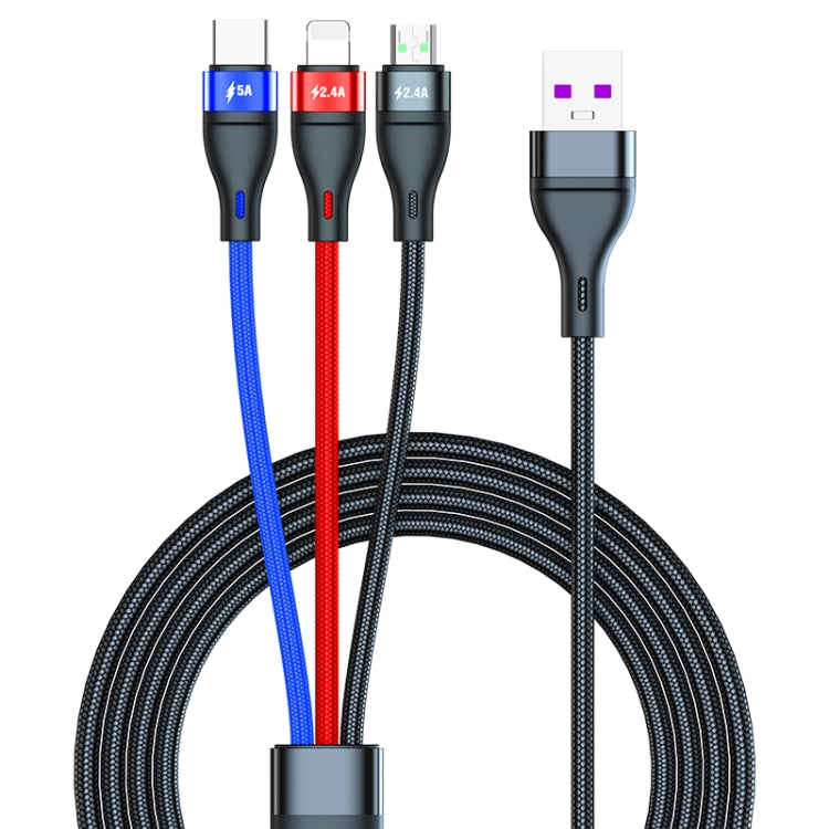 40W 5A USB 轉 Micro USB + USB-C / Type-C + 8 針快速充電數據線，線長：1.2米，1.2米
