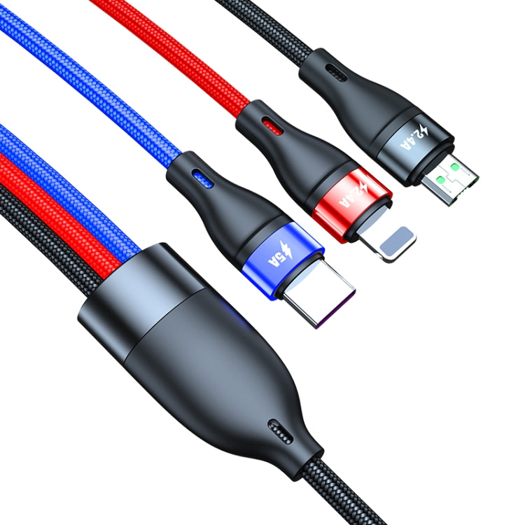 40W 5A USB 轉 Micro USB + USB-C / Type-C + 8 針快速充電數據線，線長：1.2米，1.2米