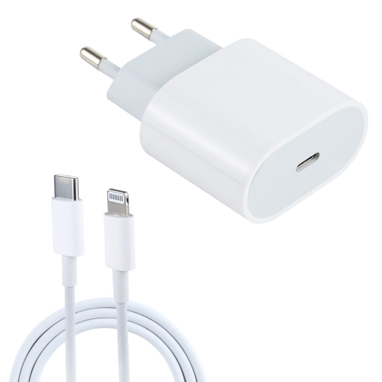 L-012 2 合 1 20W PD USB-C / Type-C 介面旅行充電器 + USB-C / Type-C 轉 8 Pin 數據線組，歐洲插頭