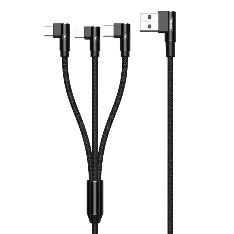 REMAX RC-167th 3合1 2.1A USB轉8針 + USB-C / Type-C + Micro USB系列彎頭充電線，線長：1米