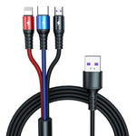 K061 1.2米5A 3合1 USB轉8針 + USB-C / Type-C + Micro USB圓形快速充電數據線