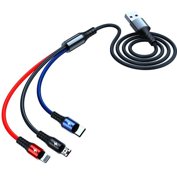 K061 1.2米5A 3合1 USB轉8針 + USB-C / Type-C + Micro USB圓形快速充電數據線