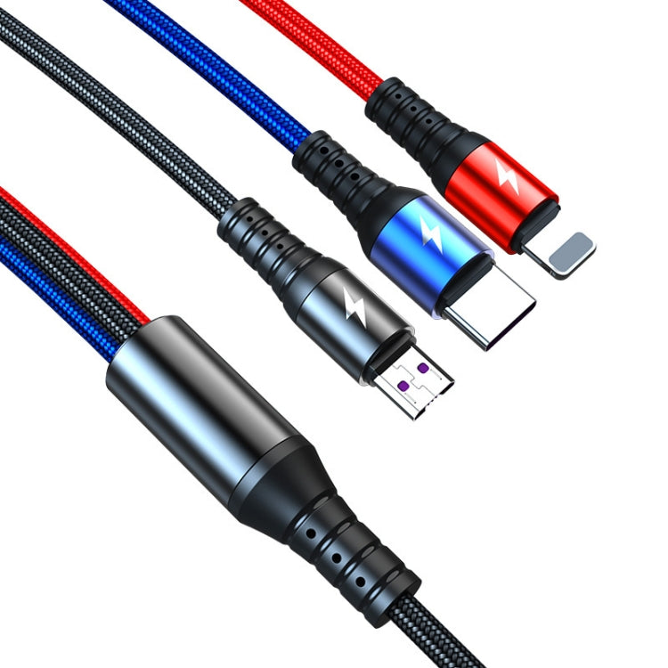 K061 1.2米5A 3合1 USB轉8針 + USB-C / Type-C + Micro USB圓形快速充電數據線
