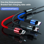 K061 1.2米5A 3合1 USB轉8針 + USB-C / Type-C + Micro USB圓形快速充電數據線