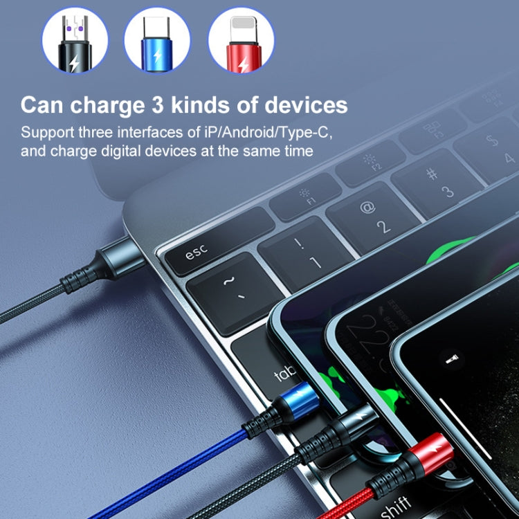 K061 1.2米5A 3合1 USB轉8針 + USB-C / Type-C + Micro USB圓形快速充電數據線