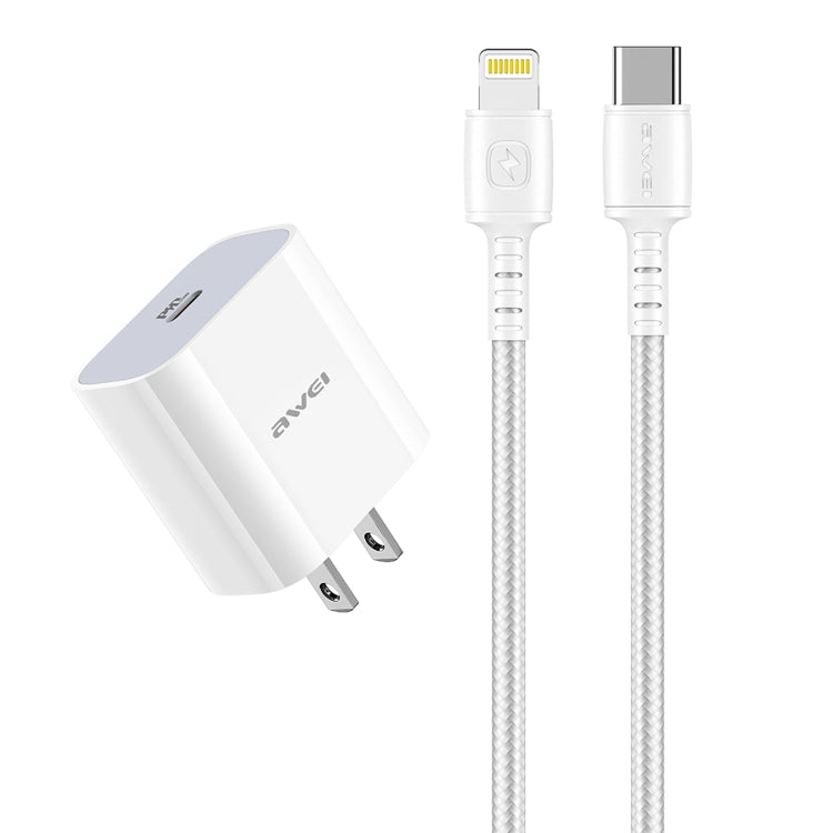 awei PD5 PD 20W 快充旅行充電器電源適配器，附 Type-C / USB-C 轉 8 Pin 線，美規插頭