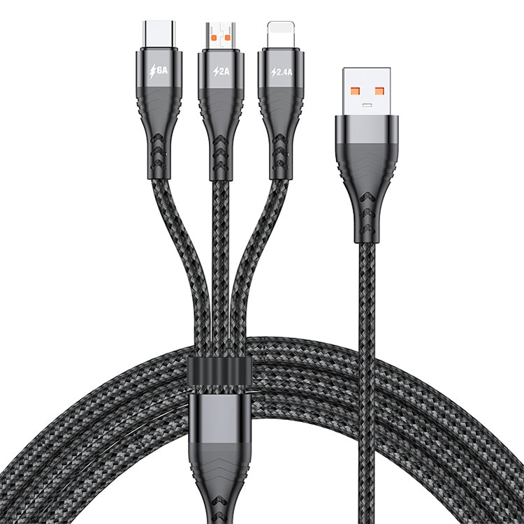 ADC-138 66W 3合1 USB轉8針 + Micro USB + USB-C / Type-C快速充電編織數據線，線長：1.2米
