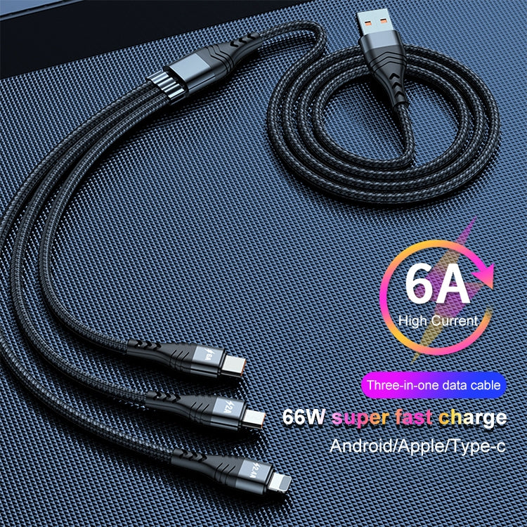 ADC-138 66W 3合1 USB轉8針 + Micro USB + USB-C / Type-C快速充電編織數據線，線長：1.2米