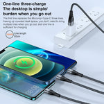 ADC-138 66W 3合1 USB轉8針 + Micro USB + USB-C / Type-C快速充電編織數據線，線長：1.2米