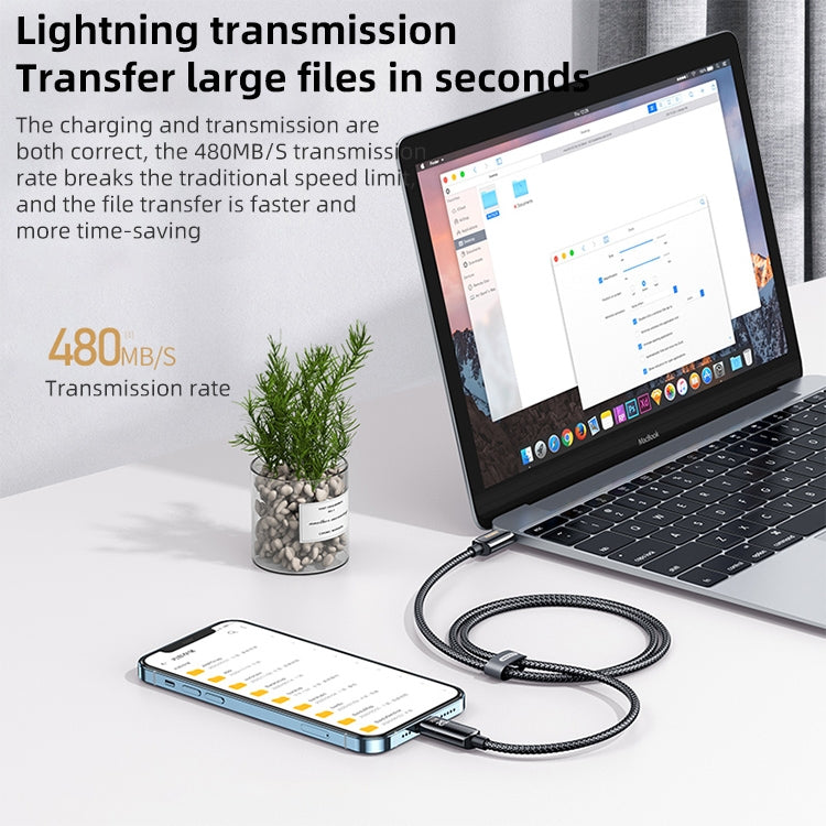 REMAX RC-128i 20W Type-C / USB-C轉8針智能數字顯示鋅合金編織充電數據線，長度：1.2米