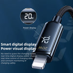REMAX RC-128i 20W Type-C / USB-C轉8針智能數字顯示鋅合金編織充電數據線，長度：1.2米
