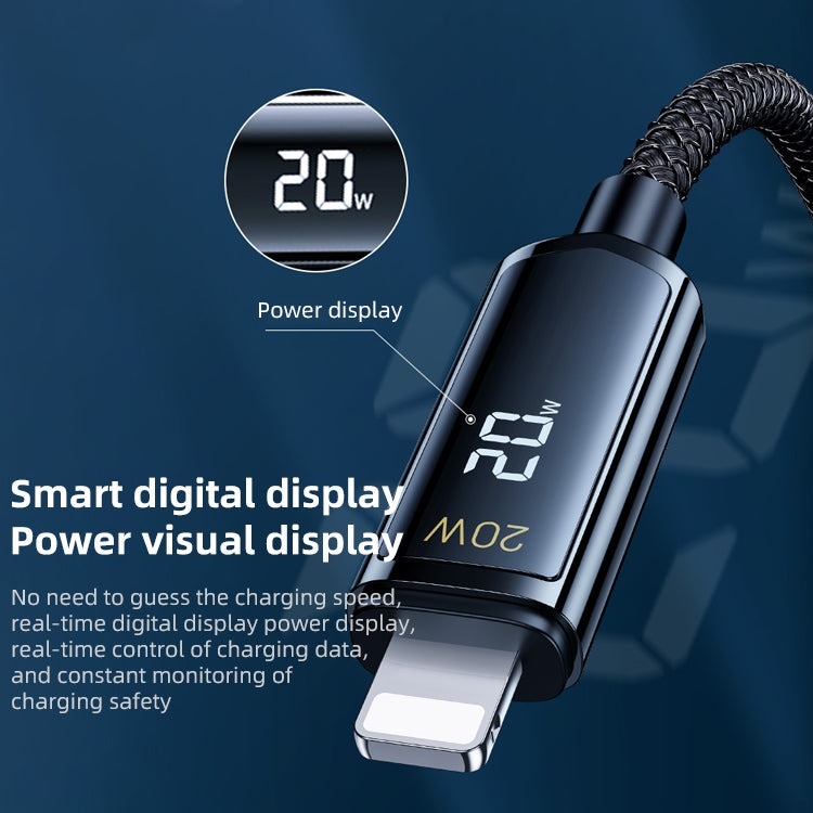 REMAX RC-128i 20W Type-C / USB-C轉8針智能數字顯示鋅合金編織充電數據線，長度：1.2米