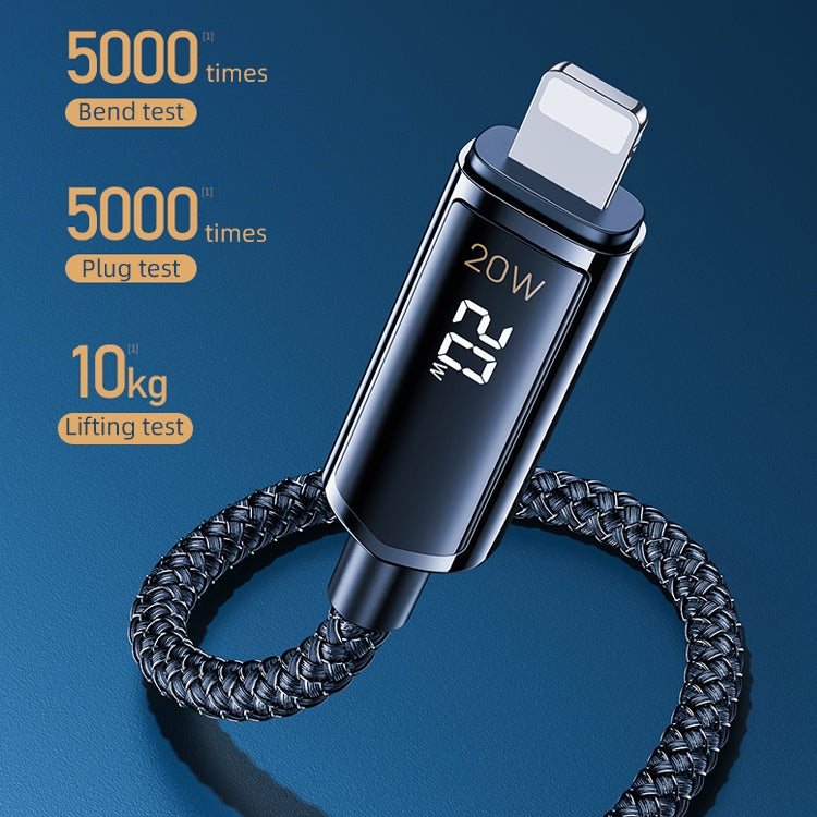 REMAX RC-128i 20W Type-C / USB-C轉8針智能數字顯示鋅合金編織充電數據線，長度：1.2米