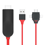 MiraScreen L7-8 三合一8針+Micro USB+USB-C / Type-C轉HDMI視頻轉換線，線長：2米，三合一HDMI