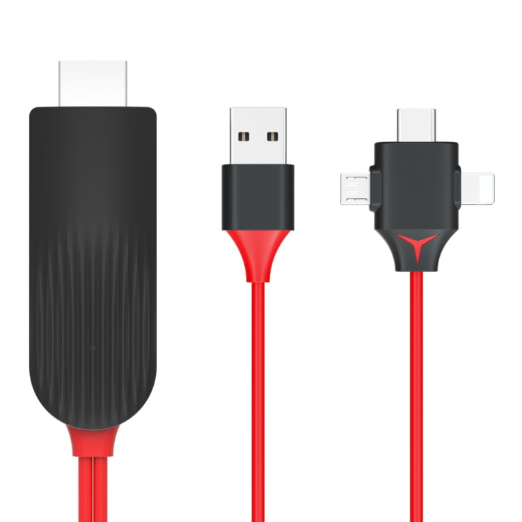 MiraScreen L7-8 三合一8針+Micro USB+USB-C / Type-C轉HDMI視頻轉換線，線長：2米，三合一HDMI