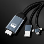P8J鋁合金三合一8針+Micro USB+USB-C / Type-C轉高清電視線，線長：2米，三合一HDMI（鋁合金）