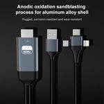 P8J鋁合金三合一8針+Micro USB+USB-C / Type-C轉高清電視線，線長：2米，三合一HDMI（鋁合金）