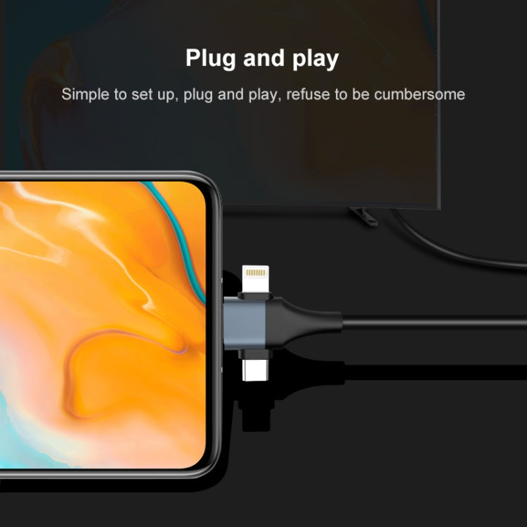 P8J鋁合金三合一8針+Micro USB+USB-C / Type-C轉高清電視線，線長：2米，三合一HDMI（鋁合金）