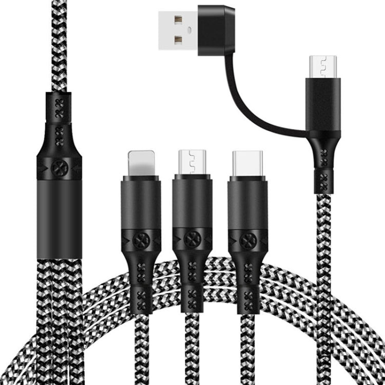 5合1 3A USB + USB-C / Type-C轉8針 + Micro USB + USB-C / Type-C接口雙色編織快速充電數據線，線長：1.2米