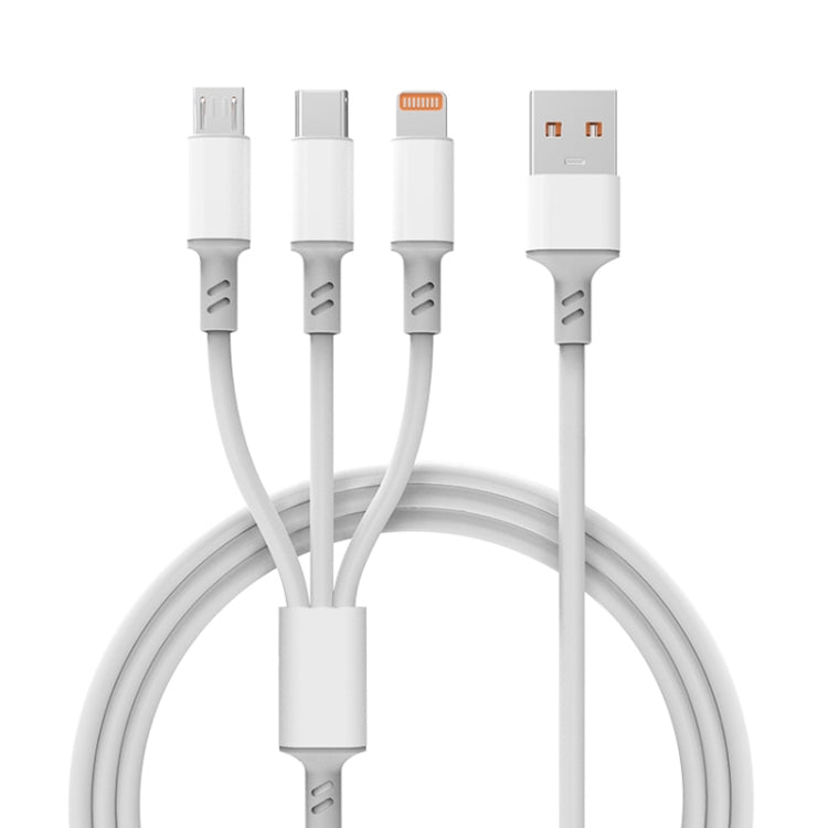 3A 3合1 USB 轉 Type-C / 8 Pin / Micro USB 快充線，線長：1.2米，白色