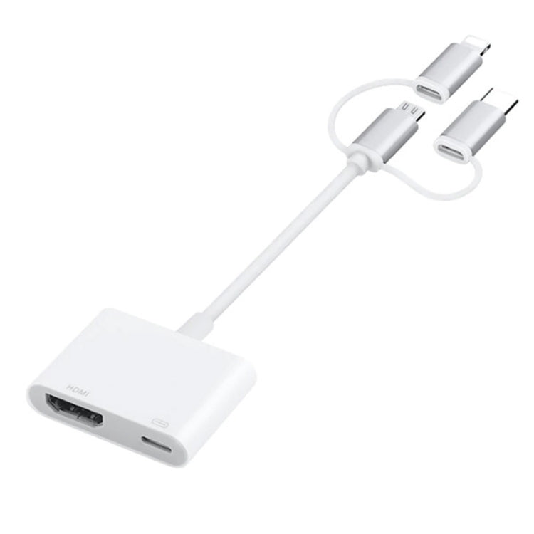 A18 Pro 三合一 8 Pin + Type-C + Micro USB 轉 HDMI + 8 Pin 數位 AV 轉接器