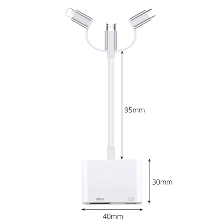 A18 Pro 三合一 8 Pin + Type-C + Micro USB 轉 HDMI + 8 Pin 數位 AV 轉接器