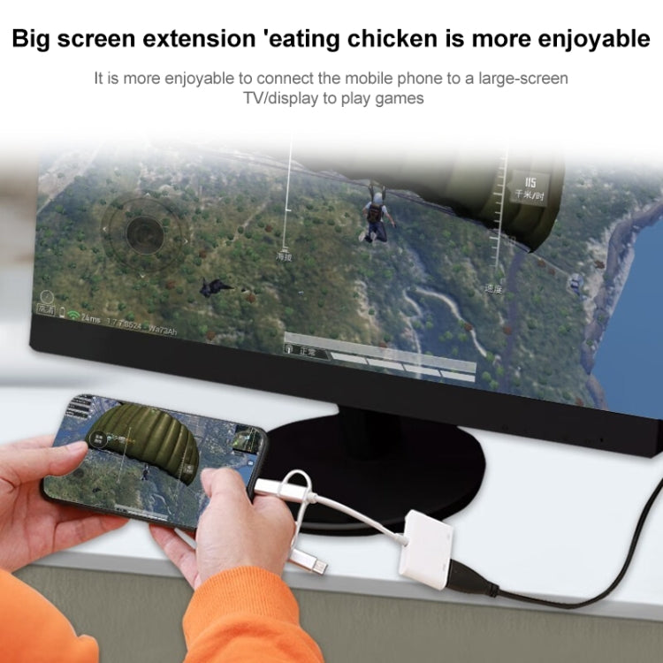 A18 Pro 三合一 8 Pin + Type-C + Micro USB 轉 HDMI + 8 Pin 數位 AV 轉接器