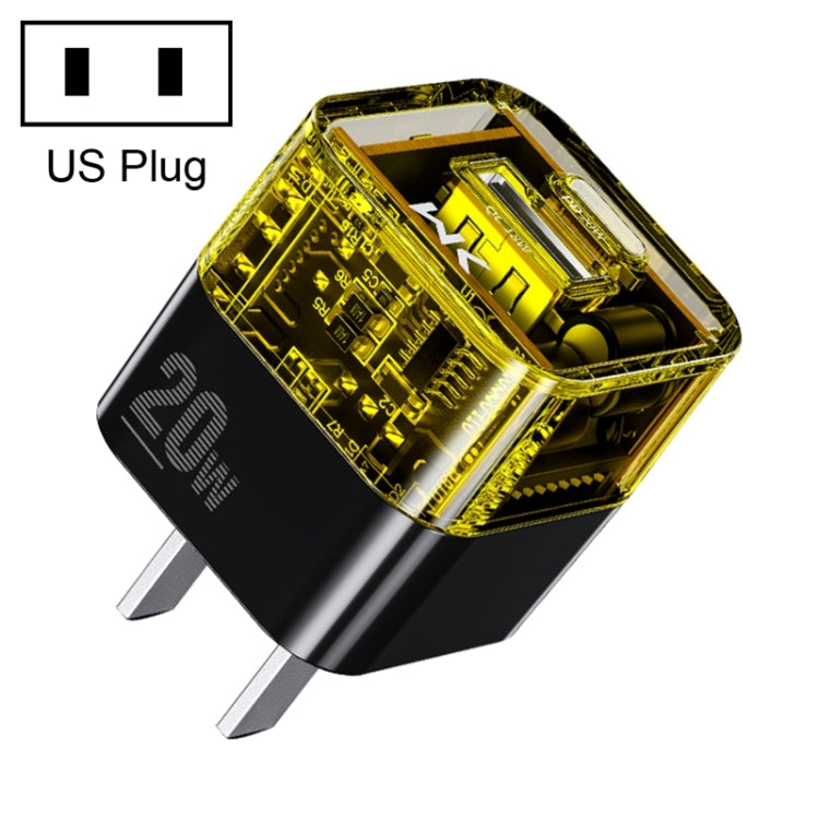 WK WP-U149 20W USB+USB-C/Type-C 雙埠透明充電器，規格：美規插頭