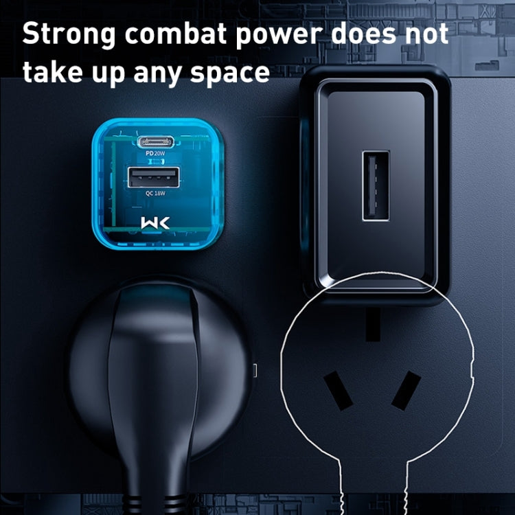 WK WP-U149 20W USB+USB-C/Type-C 雙埠透明充電器，規格：美規插頭
