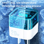 WK WP-U149 20W USB+USB-C/Type-C 雙埠透明充電器，規格：美規插頭