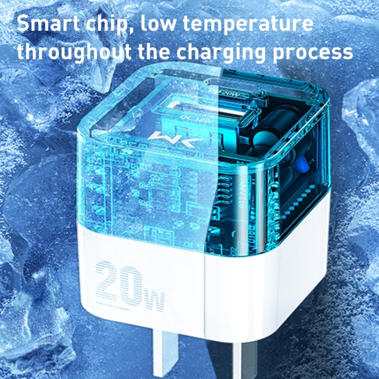 WK WP-U149 20W USB+USB-C/Type-C 雙埠透明充電器，規格：美規插頭