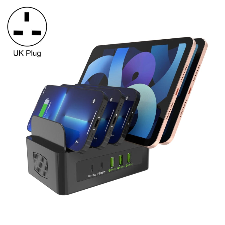 YFY-A54 100W USB + Type-C 五埠智慧充電站附手機和平板支架，美規插頭，YFY-A54