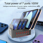 YFY-A54 100W USB + Type-C 五埠智慧充電站附手機和平板支架，美規插頭，YFY-A54