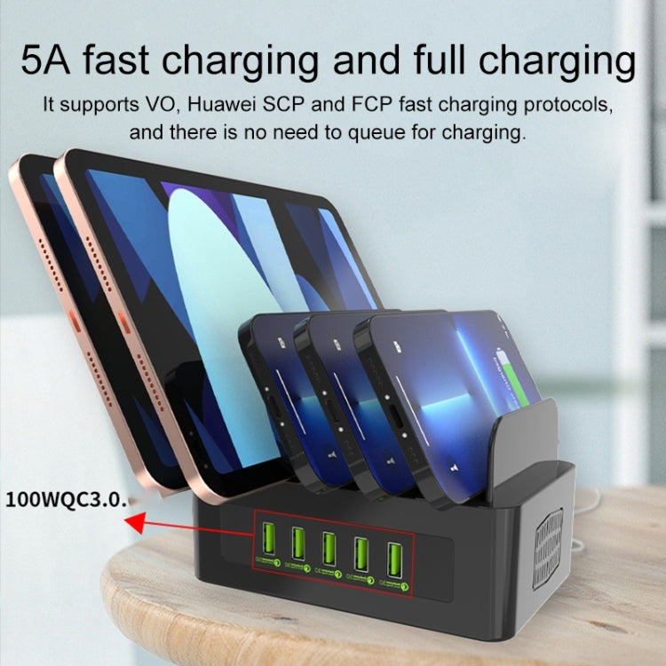 YFY-A54 100W USB + Type-C 五埠智慧充電站附手機和平板支架，美規插頭，YFY-A54