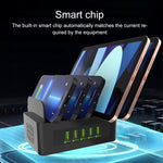 YFY-A54 100W USB + Type-C 五埠智慧充電站附手機和平板支架，美規插頭，YFY-A54
