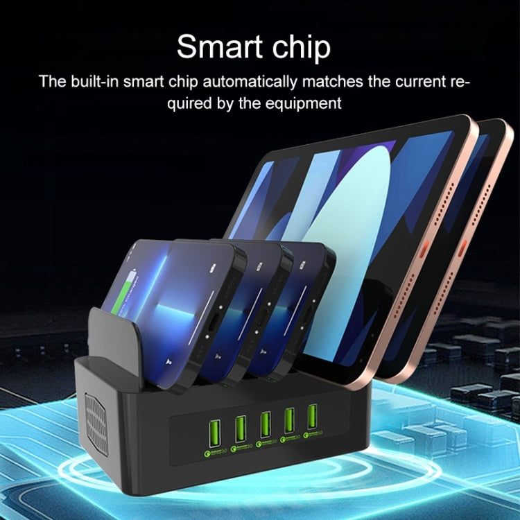 YFY-A54 100W USB + Type-C 五埠智慧充電站附手機和平板支架，美規插頭，YFY-A54