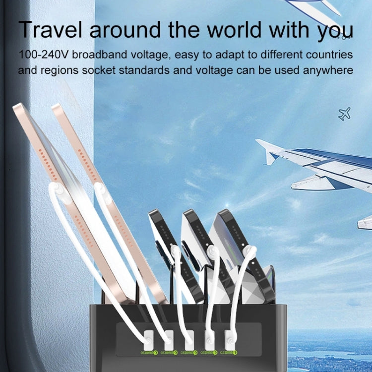 YFY-A54 100W USB + Type-C 五埠智慧充電站附手機和平板支架，美規插頭，YFY-A54