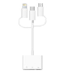 三合一 8-Pin、Micro USB 及 Type-C 轉 TF & SD 卡讀卡器 USB OTG 延長轉接器