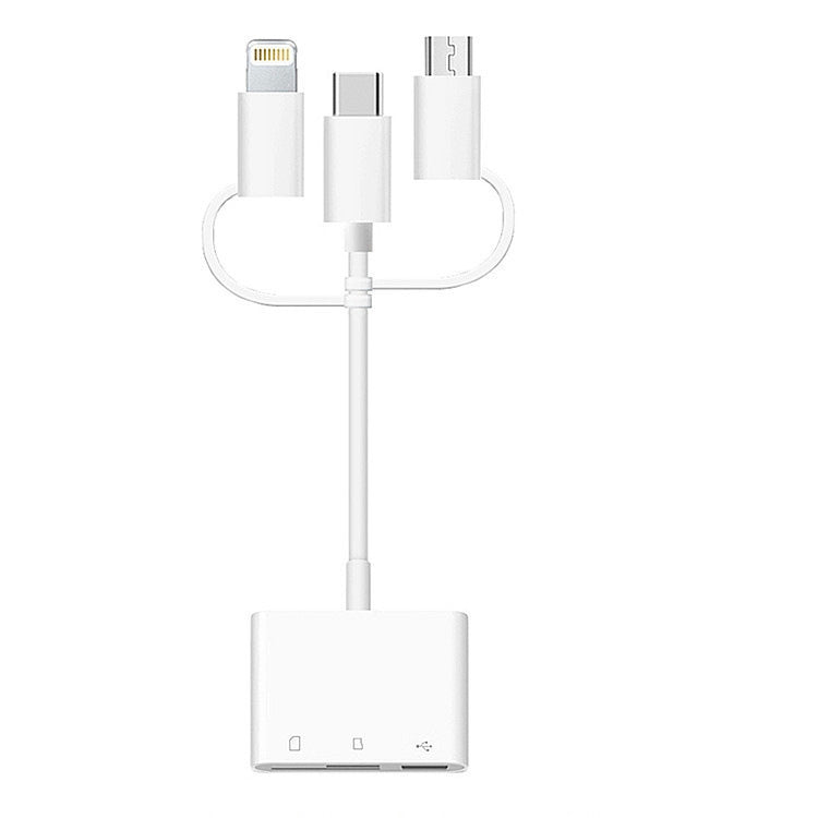 三合一 8-Pin、Micro USB 及 Type-C 轉 TF & SD 卡讀卡器 USB OTG 延長轉接器