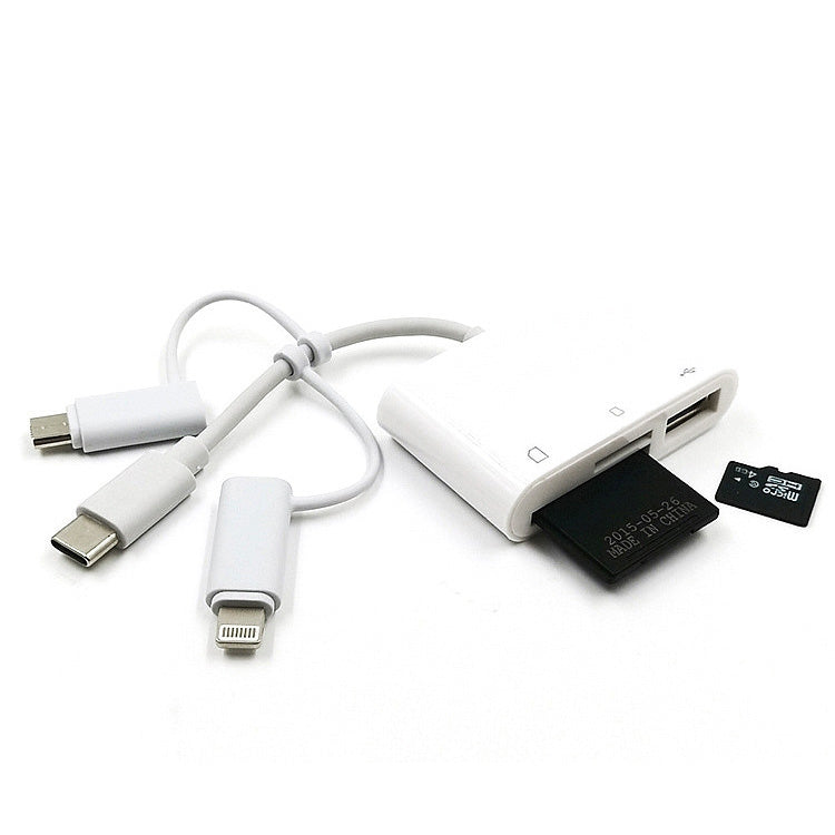 三合一 8-Pin、Micro USB 及 Type-C 轉 TF & SD 卡讀卡器 USB OTG 延長轉接器