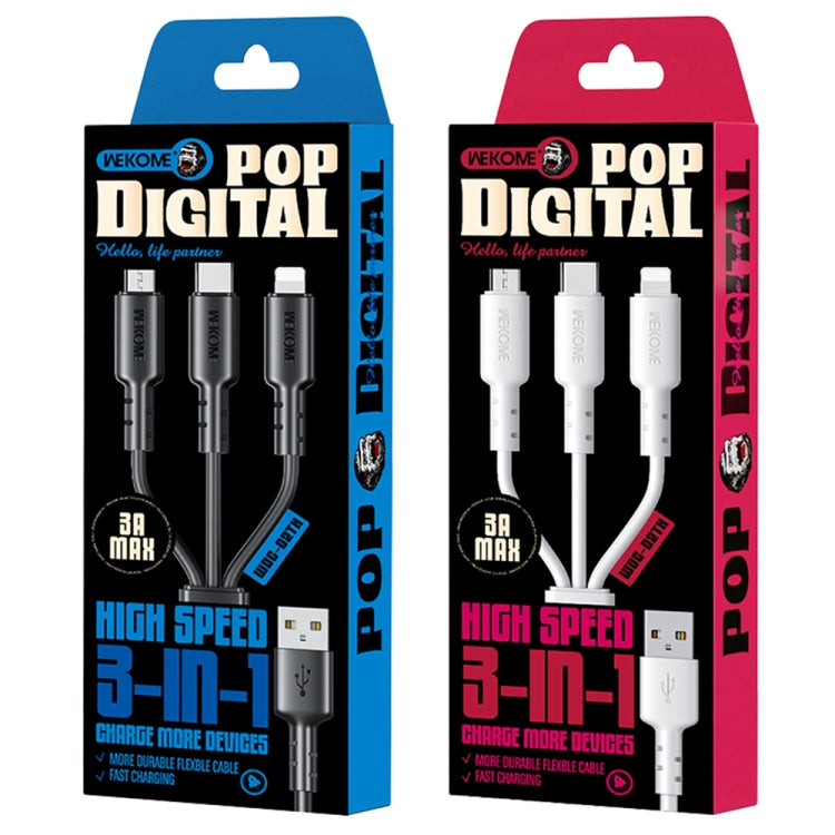WEKOME WDC-02 潮汐能系列 3A USB 轉 8 Pin+Type-C+Micro USB 三合一 PVC 數據線，長度：1.2米