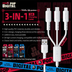 WEKOME WDC-02 潮汐能系列 3A USB 轉 8 Pin+Type-C+Micro USB 三合一 PVC 數據線，長度：1.2米