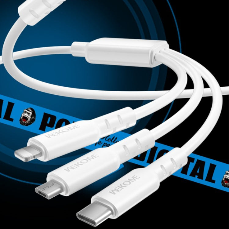 WEKOME WDC-02 潮汐能系列 3A USB 轉 8 Pin+Type-C+Micro USB 三合一 PVC 數據線，長度：1.2米