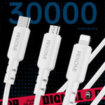 WEKOME WDC-02 潮汐能系列 3A USB 轉 8 Pin+Type-C+Micro USB 三合一 PVC 數據線，長度：1.2米