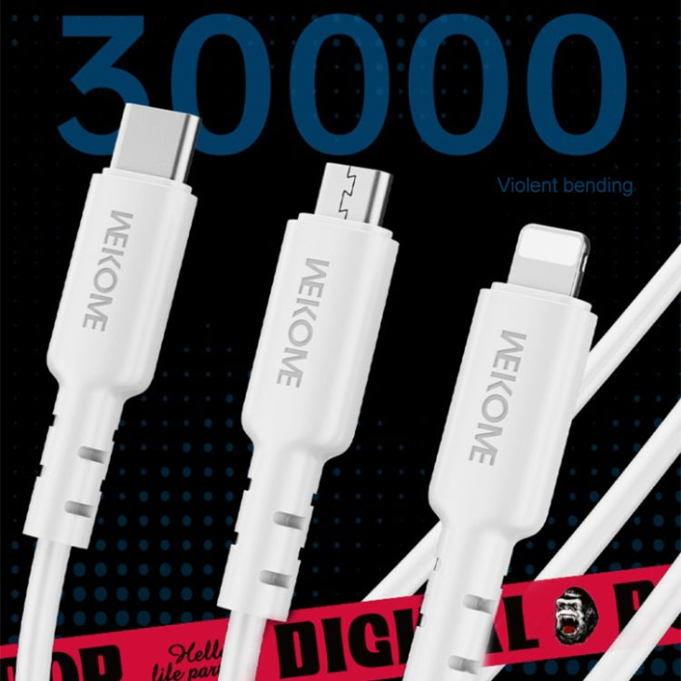 WEKOME WDC-02 潮汐能系列 3A USB 轉 8 Pin+Type-C+Micro USB 三合一 PVC 數據線，長度：1.2米
