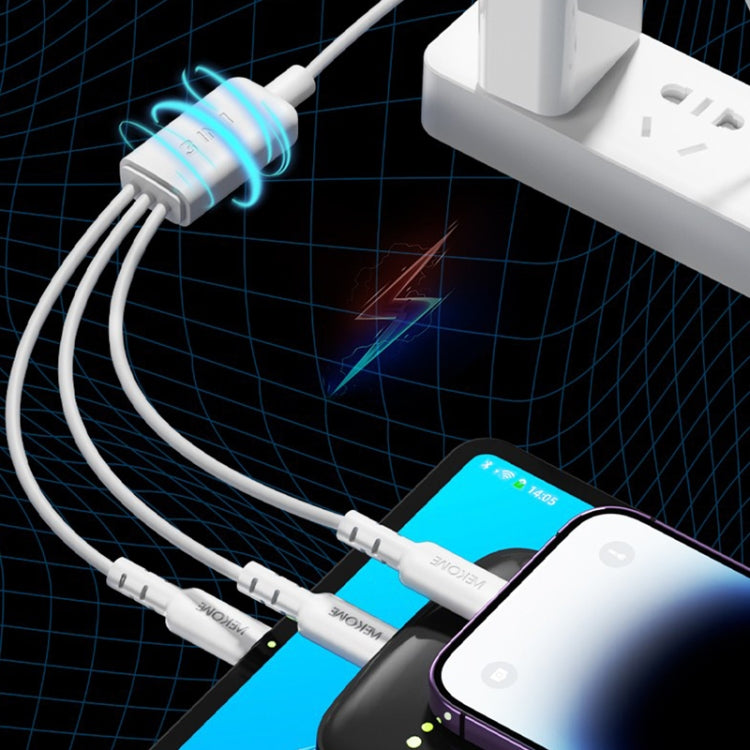 WEKOME WDC-02 潮汐能系列 3A USB 轉 8 Pin+Type-C+Micro USB 三合一 PVC 數據線，長度：1.2米