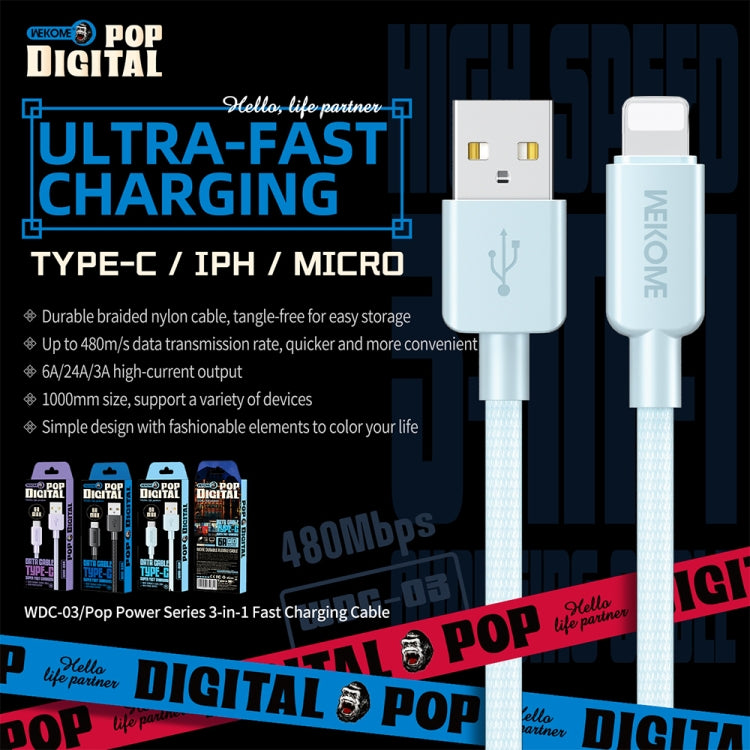 WEKOME WDC-03 潮汐能系列 2.4A USB 轉 8 Pin 編織數據線，長度：1米，USB 轉 8 Pin