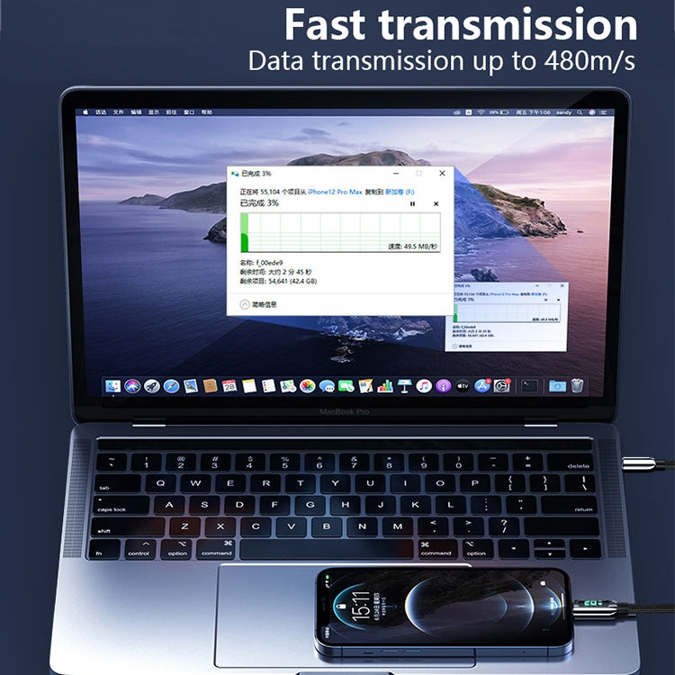 Mutural Li-CC001 1.2m PD20W 數字顯示 USB-C / Type-C 轉 8 Pin 充電數據線, Type-C 轉 8 Pin