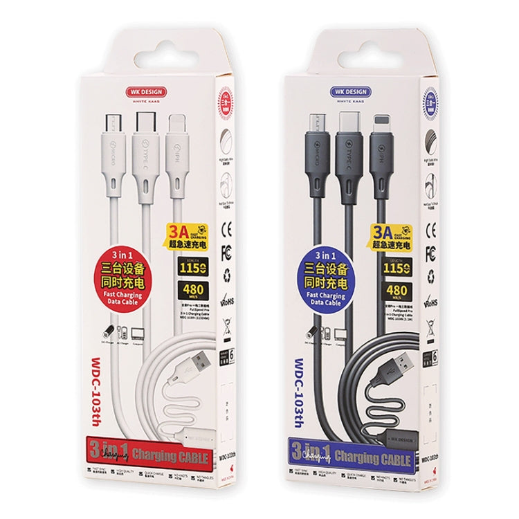 WK WDC-103 3A 3合1 8 Pin + Micro USB + Type-C / USB-C 全速專業充電數據線，長度：1.15米